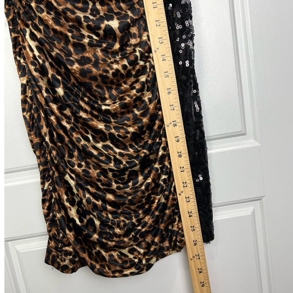 City Triangles Y2K Juniors Black Sequin Ruched Strapless Cheetah Party Dress M - Picture 4 of 6